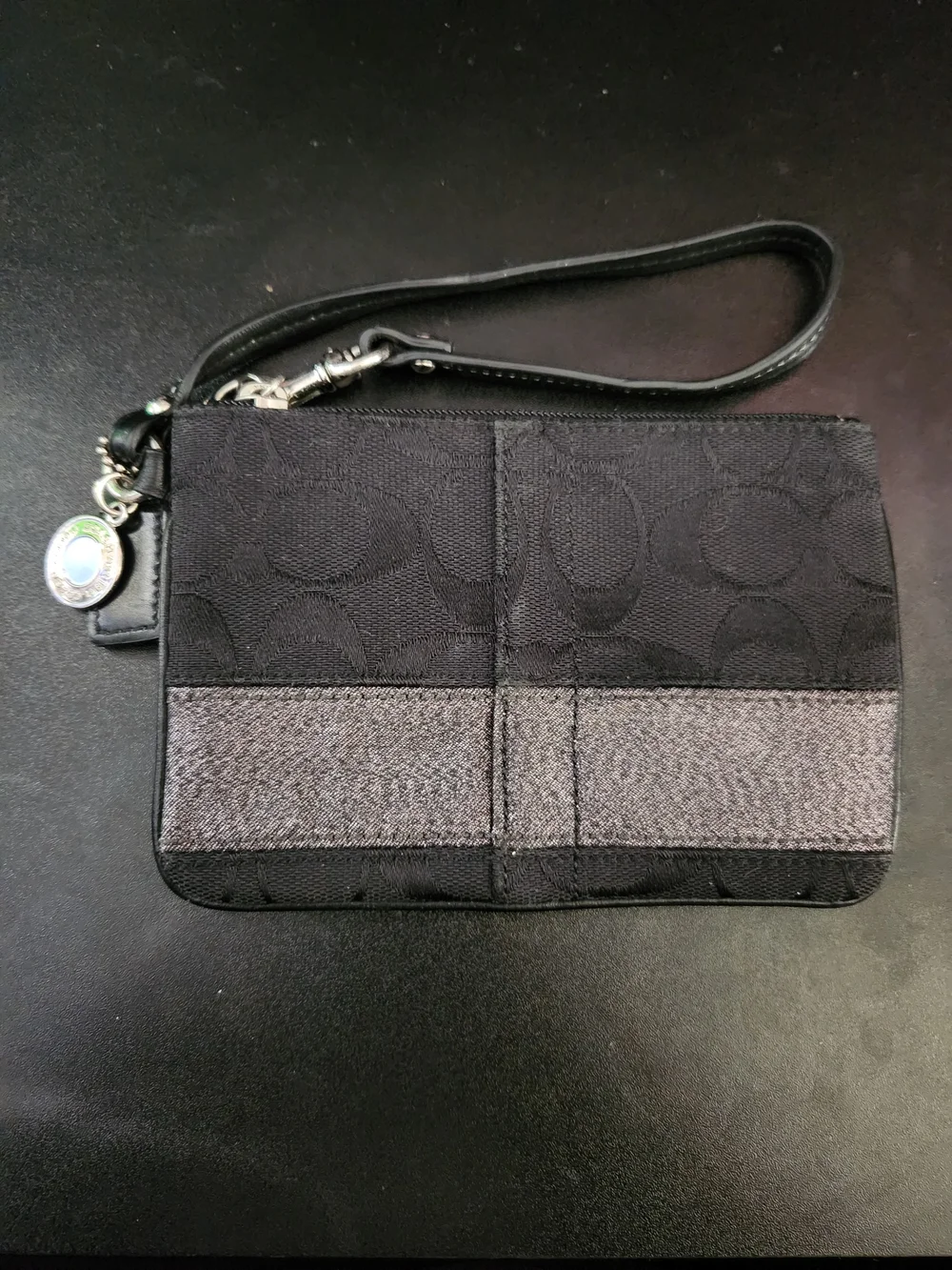 Coach Black Signature Wristlet with Gray Accent